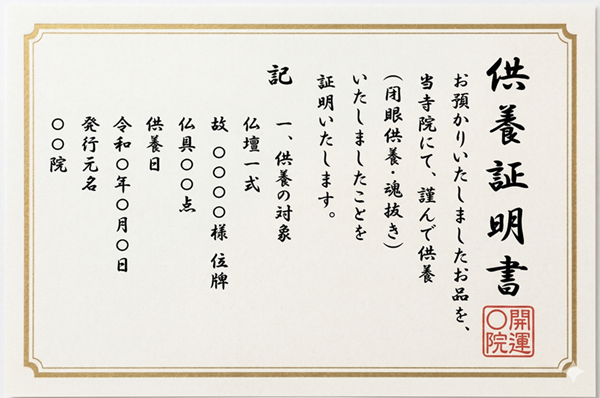 供養証明書サンプル(見本)
